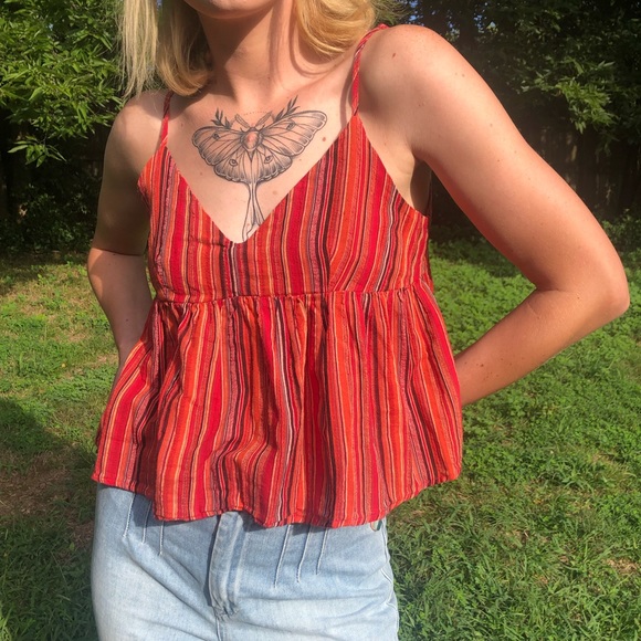 miss love Tops - Double V striped cotton tank top.